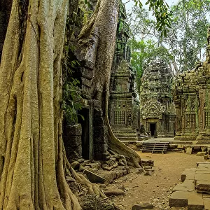 Galleries and gopura entrance at 12th century temple Ta Prohm, a Tomb Raider film