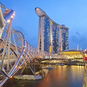 The Helix Bridge and Marina Bay Sands, Marina Bay, Singapore, Southeast Asia, Asia