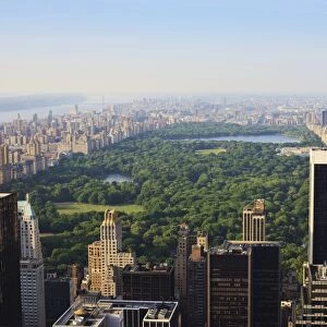 High angle view of Central Park, cityscape looking North, Manhattan, New York City