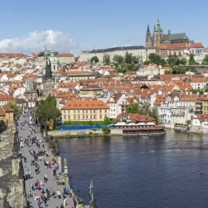 High angle view of Charles Bridge looking towards the Castle District, Royal Palace and St