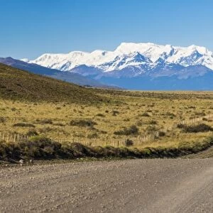 Long straight road to Perito Moreno Glaciar, El Calafate, Patagonia, Argentina, South