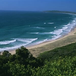 Looking south from Cape Byron to Tallow Beach, a surfing spot east of the resort of Byron Bay in the northeast of New South