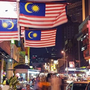 Malaysian flags, Petaling Street, Chinatown, Kuala Lumpur, Malaysia, Southeast Asia, Asia