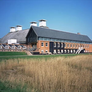 Maltings Concert Hall from the reed beds, Snape, Suffolk, England, United Kingdom, Europe