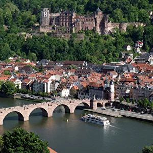 Old Bridge over the River Neckar, Old Town and castle, Heidelberg, Baden-Wurttemberg