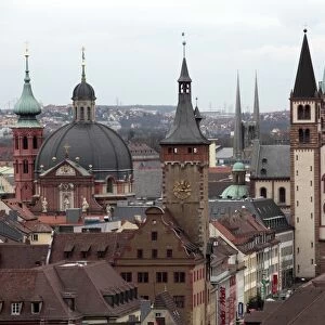 Old Town with Cathedral, Wurzburg, Franconia, Bavaria, Germany, Europe