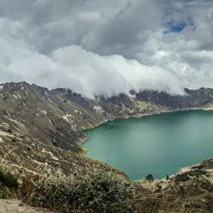 Panorama of Quilotoa, a water-filled caldera and the most western volcano in the Ecuadorian Andes