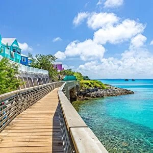 A pedestrian bridge on the Railway Trail footpath at Baileys Bay on the North Shore, Bermuda, Atlantic, Central America