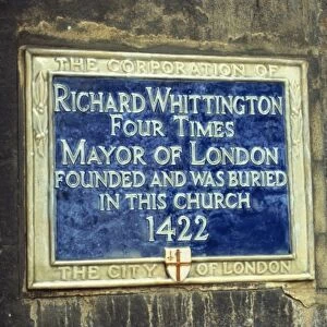 Plaque commemorating Richard Whittington, Church of St. Michael, Paternoster Royal