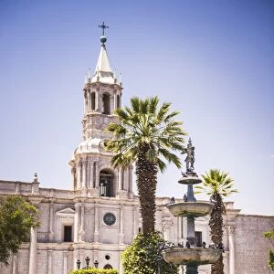 Plaza de Armas fountain and Basilica Cathedral of Arequipa, UNESCO World Heritage Site