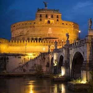Pont Sant Angelo and Castel Sant Angelo at dusk, Rome, Lazio, Italy, Europe