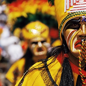 Portrait of a Tobas warrior during carnival called The Devil Dance (La Diablada)