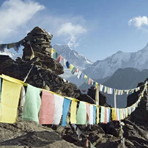 Prayer flags, view from Gokyo Ri, 5483m, Gokyo, Solu Khumbu Everest Region