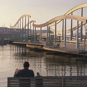 Rambla de Mar, swing bridge, Port Vell, Barcelona, Catalonia, Spain, Europe