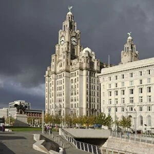 The Royal Liver Building and the Cunard Building, Pier Head, UNESCO World Heritage Site, Liverpool, Merseyside, England, United Kingdom, Europe