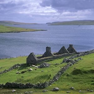 Ruined crofthouse and loch, West Mainland, Shetland Islands, Scotland, United Kingdom