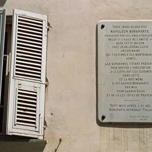 Sign informing that Napoleon shltered here, Ajaccio, Corsica, France, Europe