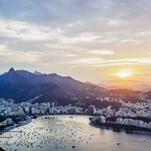 Skyline from the Sugarloaf Mountain at sunset, Rio de Janeiro, Brazil, South America