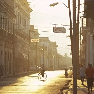Street scene at dawn, Cienfuegos, Cuba, West Indies, Central America