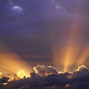 Sun beams through stormy sky, Sydney, New South Wales, Australia, Pacific