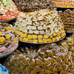 Sweets for sale in the souk of Meknes, Morocco, North Africa, Africa