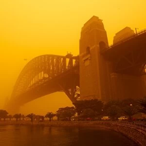 Sydney Harbour Bridge during red dust storm, Sydney, New South Wales, Australia, Pacific