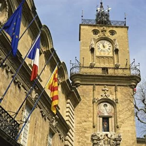Town Hall and clock tower, Aix en Provence, Provence, France, Europe