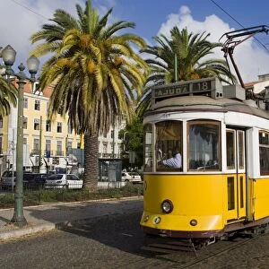 Tram in the Alfama District, Lisbon, Portugal, Europe