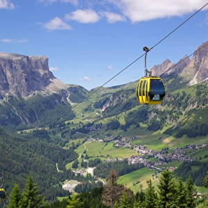 View from Col Alto and cable car, Corvara, Badia Valley, Bolzano Province, Trentino-Alto Adige / South Tyrol, Italian Dolomites, Italy, Europe