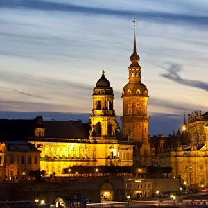 View of the Historic Centre of Dresden at night, Saxony, Germany, Europe
