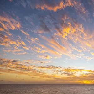 View of ship against West Coast sunset, Bridgetown, Barbados, West Indies, Caribbean