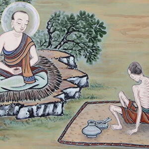 Detail of a wall painting of the Life of the Buddha, showing Prince Siddartha