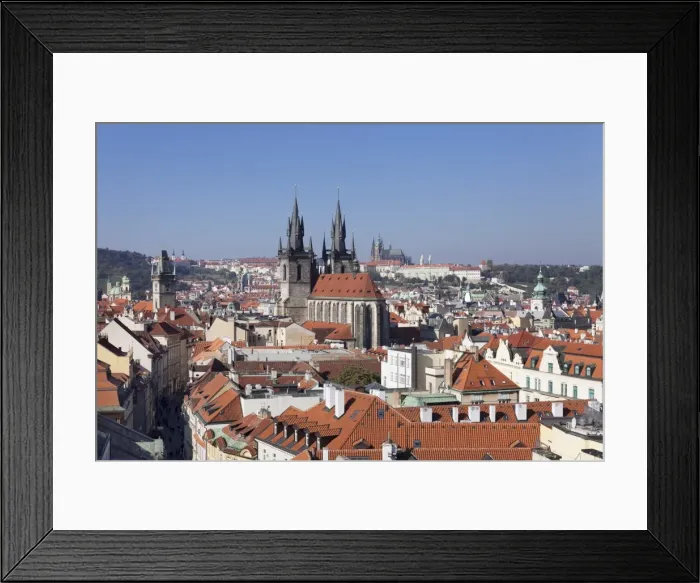 Framed Print : View over the Old Town (Stare Mesto) with Old Town Hall, Tyn Cathedral (Church of Our Lady Before Tyn) to Castle District with Royal Palace and St. Vitus Cathedral, Prague, Bohemia, Czech Republic, Europe Framed Print : View over the Old Town (Stare Mesto) with Old Town Hall, Tyn Cathedral (Church of Our Lady Before Tyn) to Castle District with Royal Palace and St. Vitus Cathedral, Prague, Bohemia, Czech Republic, Europe