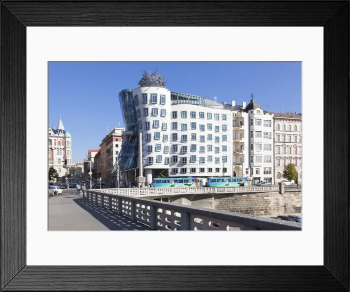 Framed Print : Tram in front of the Dancing House (Ginger and Fred) by Frank Gehry, Prague, Bohemia, Czech Republic, Europe Framed Print : Tram in front of the Dancing House (Ginger and Fred) by Frank Gehry, Prague, Bohemia, Czech Republic, Europe