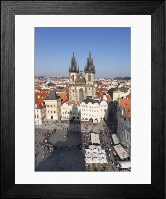 Framed Print : View over the Old Town Square (Staromestske namesti) with Tyn Cathedral and street cafes, Prague, Bohemia, Czech Republic, Europe Framed Print : View over the Old Town Square (Staromestske namesti) with Tyn Cathedral and street cafes, Prague, Bohemia, Czech Republic, Europe