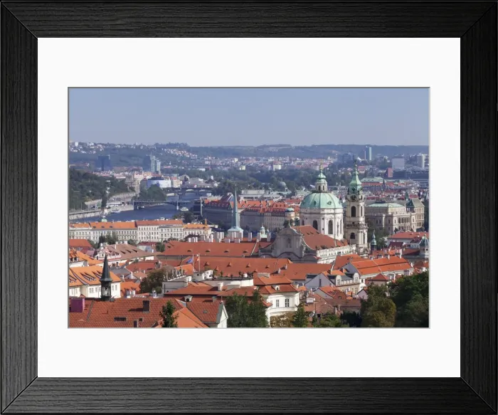 Framed Print : View from Castle District (Hradcany) to Mala Strana suburb with Dome and Tower of St. Nicholas Church and Vltava River, Prague, Bohemia, Czech Republic, Europe Framed Print : View from Castle District (Hradcany) to Mala Strana suburb with Dome and Tower of St. Nicholas Church and Vltava River, Prague, Bohemia, Czech Republic, Europe