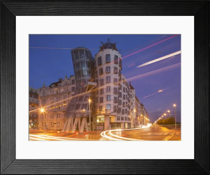 Framed Print : Dancing House (Ginger and Fred) by Frank Gehry, at night, Prague, Czech Republic, Europe Framed Print : Dancing House (Ginger and Fred) by Frank Gehry, at night, Prague, Czech Republic, Europe
