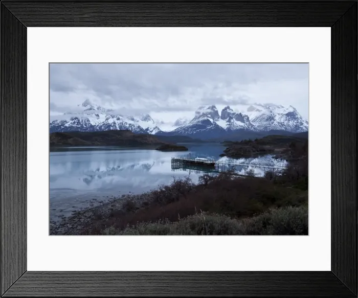 Framed Print : Boatdock, reflections in Lago Pehoe, Torres del Paine National Park, Patagonia, Chile, South America Framed Print : Boatdock, reflections in Lago Pehoe, Torres del Paine National Park, Patagonia, Chile, South America