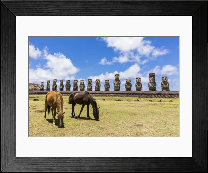 Framed Print : Horses grazing at the 15 moai restored ceremonial site of Ahu Tongariki on Easter Island (Isla de Pascua) (Rapa Nui), UNESCO World Heritage Site, Chile, South America Framed Print : Horses grazing at the 15 moai restored ceremonial site of Ahu Tongariki on Easter Island (Isla de Pascua) (Rapa Nui), UNESCO World Heritage Site, Chile, South America