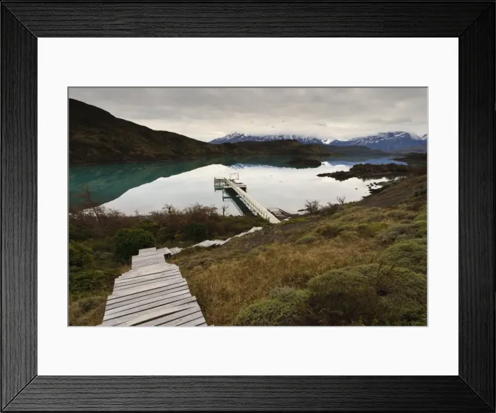Framed Print : Steps to boatdock and reflections in Lago Pehoe, Torres del Paine National Park, Patagonia, Chile, South America Framed Print : Steps to boatdock and reflections in Lago Pehoe, Torres del Paine National Park, Patagonia, Chile, South America