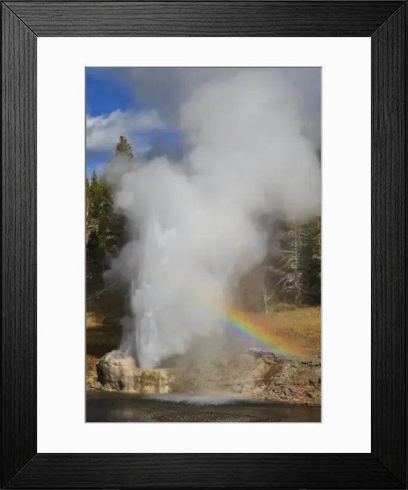 Framed Print : Rainbow cast by eruption of Riverside Geyser, Firehole River, Upper Geyser Basin, Yellowstone National Park, UNESCO World Heritage Site, Wyoming, United States of America, North America Framed Print : Rainbow cast by eruption of Riverside Geyser, Firehole River, Upper Geyser Basin, Yellowstone National Park, UNESCO World Heritage Site, Wyoming, United States of America, North America