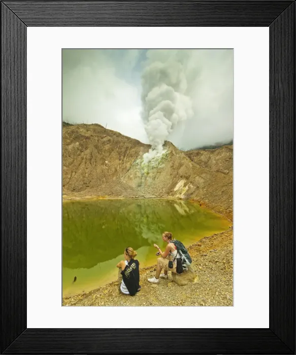 Framed Print : Tourists by green crater lake and fumaroles at Papandayan Volcano, an active four crater caldera, Garut, West Java, Java, Indonesia, Southeast Asia, Asia Framed Print : Tourists by green crater lake and fumaroles at Papandayan Volcano, an active four crater caldera, Garut, West Java, Java, Indonesia, Southeast Asia, Asia