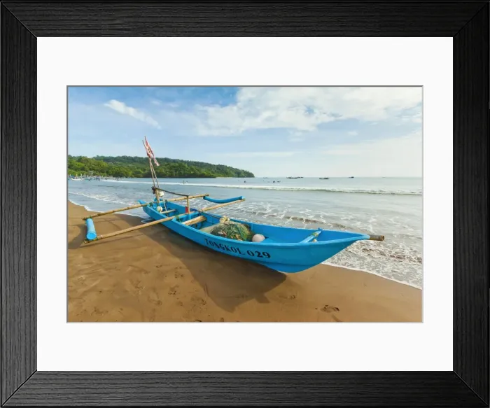 Framed Print : Outrigger fishing boat on west beach of the isthmus at this major beach resort on the south coast, Pangandaran, Java, Indonesia, Southeast Asia, Asia Framed Print : Outrigger fishing boat on west beach of the isthmus at this major beach resort on the south coast, Pangandaran, Java, Indonesia, Southeast Asia, Asia