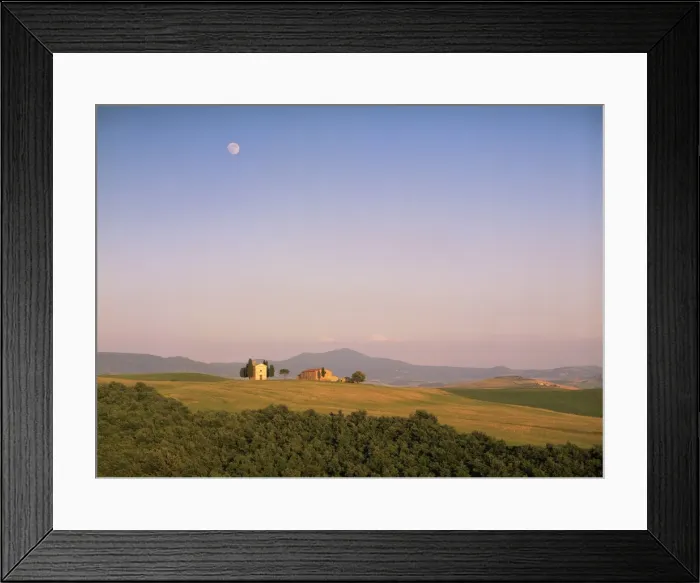 Framed Print : Chapel and moon, near Pienza, Siena Province, Tuscany, Italy, Europe