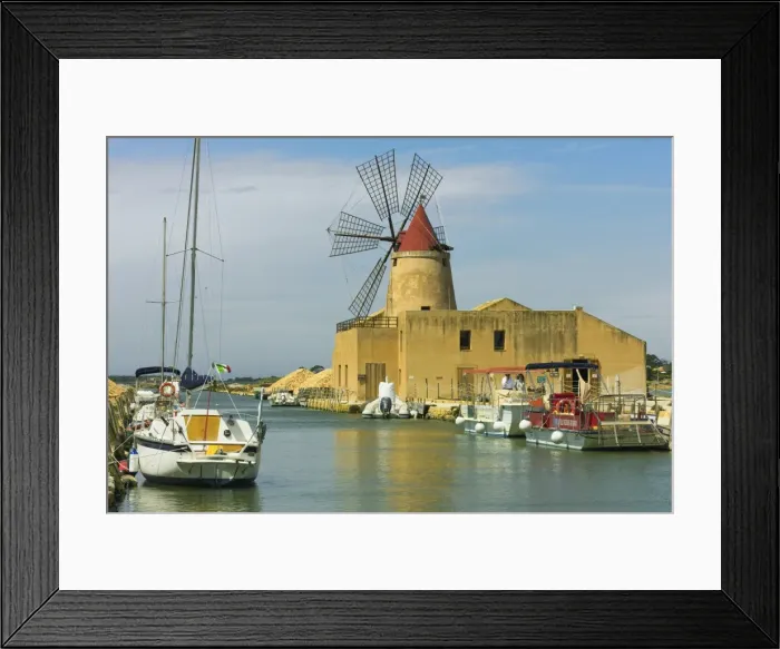 Framed Print : The 16th century windmill at the Ettore and Infersa Saltworks by the Stagnone Lagoon salt pan area south of Trapani, Marsala, Sicily, Italy, Mediterranean, Europe Framed Print : The 16th century windmill at the Ettore and Infersa Saltworks by the Stagnone Lagoon salt pan area south of Trapani, Marsala, Sicily, Italy, Mediterranean, Europe