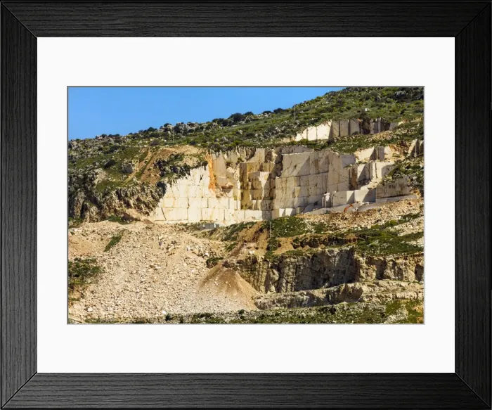 Framed Print : Quarry for highly prized Pearl Marble, a major export, used in the Kennedy Center New York, Custonaci, Trapani, Sicily, Italy, Europe
