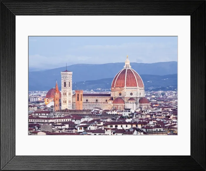Framed Print : The view from Piazzale Michelangelo over to the historic city of Florence with the dome of Basilica di Santa Maria del Fiore (Duomo) lit up, Florence, UNESCO World Heritage Site, Tuscany, Italy, Europe