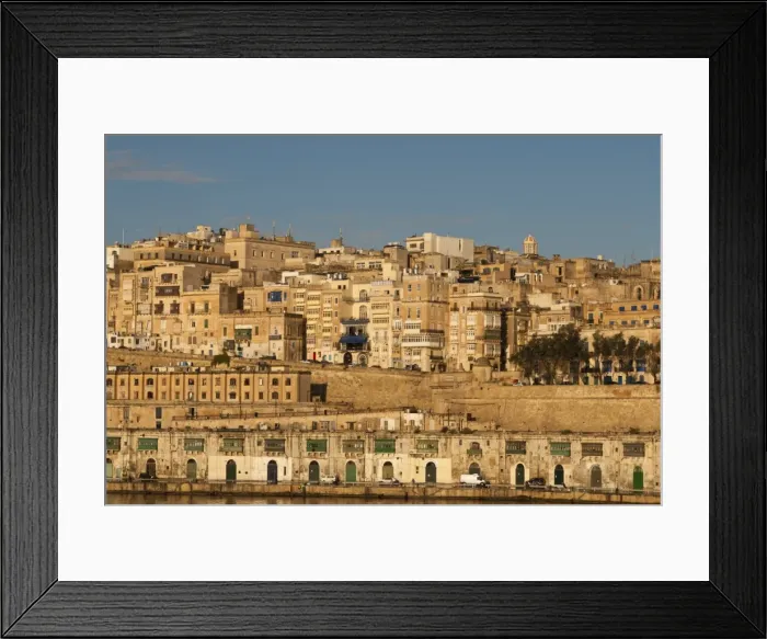 Framed Print : View of the old town from the Grand Harbour in the golden early morning, Valletta, Malta, Europe Framed Print : View of the old town from the Grand Harbour in the golden early morning, Valletta, Malta, Europe
