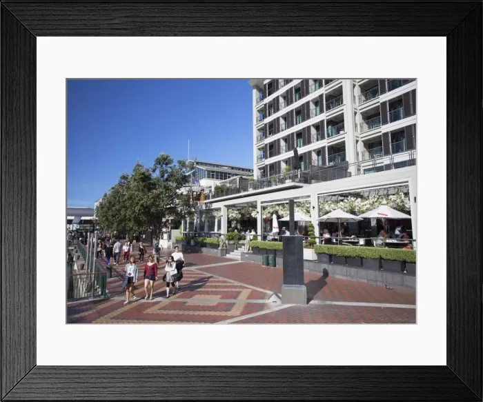 Framed Print : Bars and restaurants in Viaduct Harbour, Auckland, New Zealand, Pacific Framed Print : Bars and restaurants in Viaduct Harbour, Auckland, New Zealand, Pacific