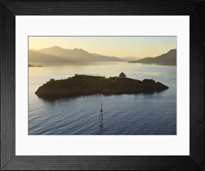 Framed Print : Islet with house lit by shafts of sunlight at dawn, entrance to Romsdalsfjord, Norway, Scandinavia, Europe Framed Print : Islet with house lit by shafts of sunlight at dawn, entrance to Romsdalsfjord, Norway, Scandinavia, Europe